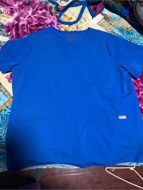 Figs Women's Scrub Top in Royal Blue and Pants